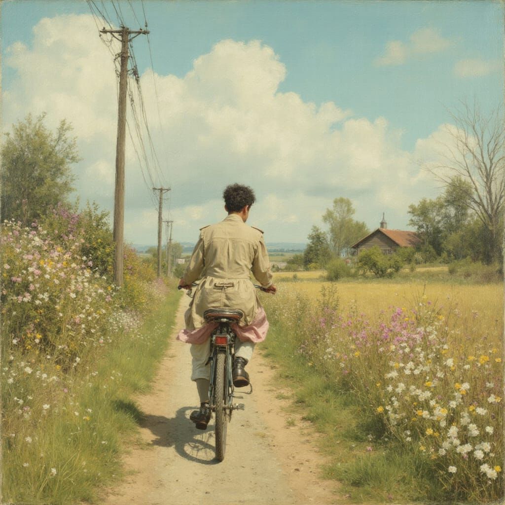 Pastel Countryside Bike Ride in Realistic Style