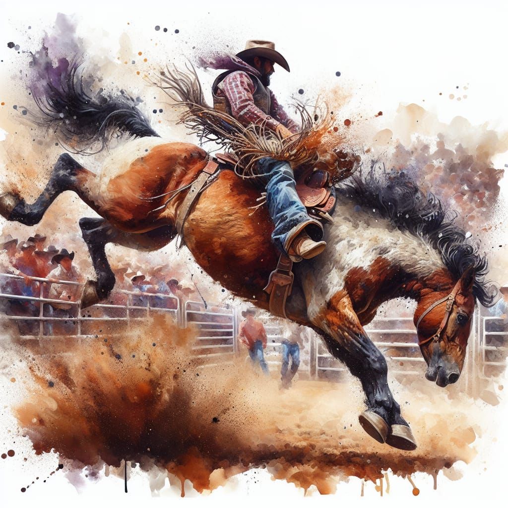 Rodeo Bronco in Midair: Impasto Painting