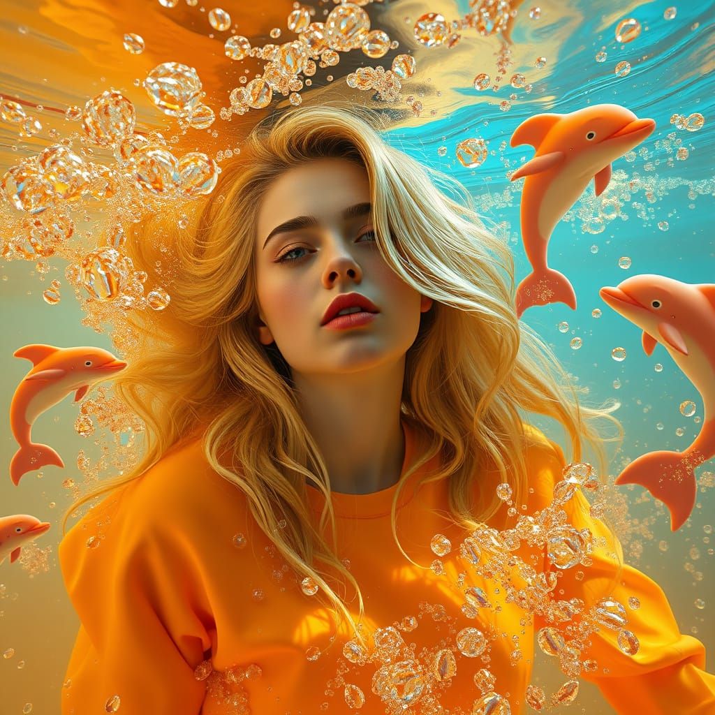 Woman in Soda Ocean, Pop Surrealism Style