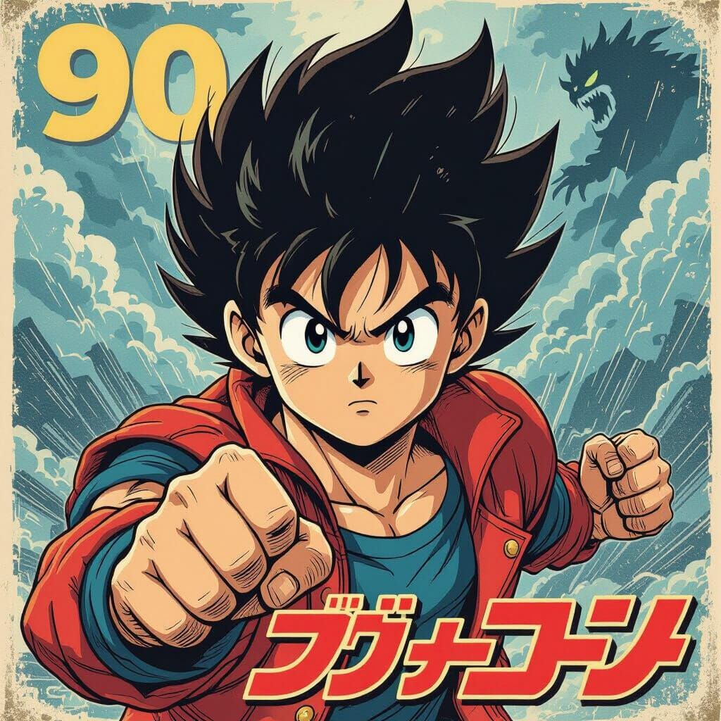 Retro Manga Hero in 90s Anime Style
