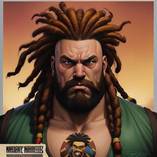 Zangief with Reggae Dreads in Comic Book Style