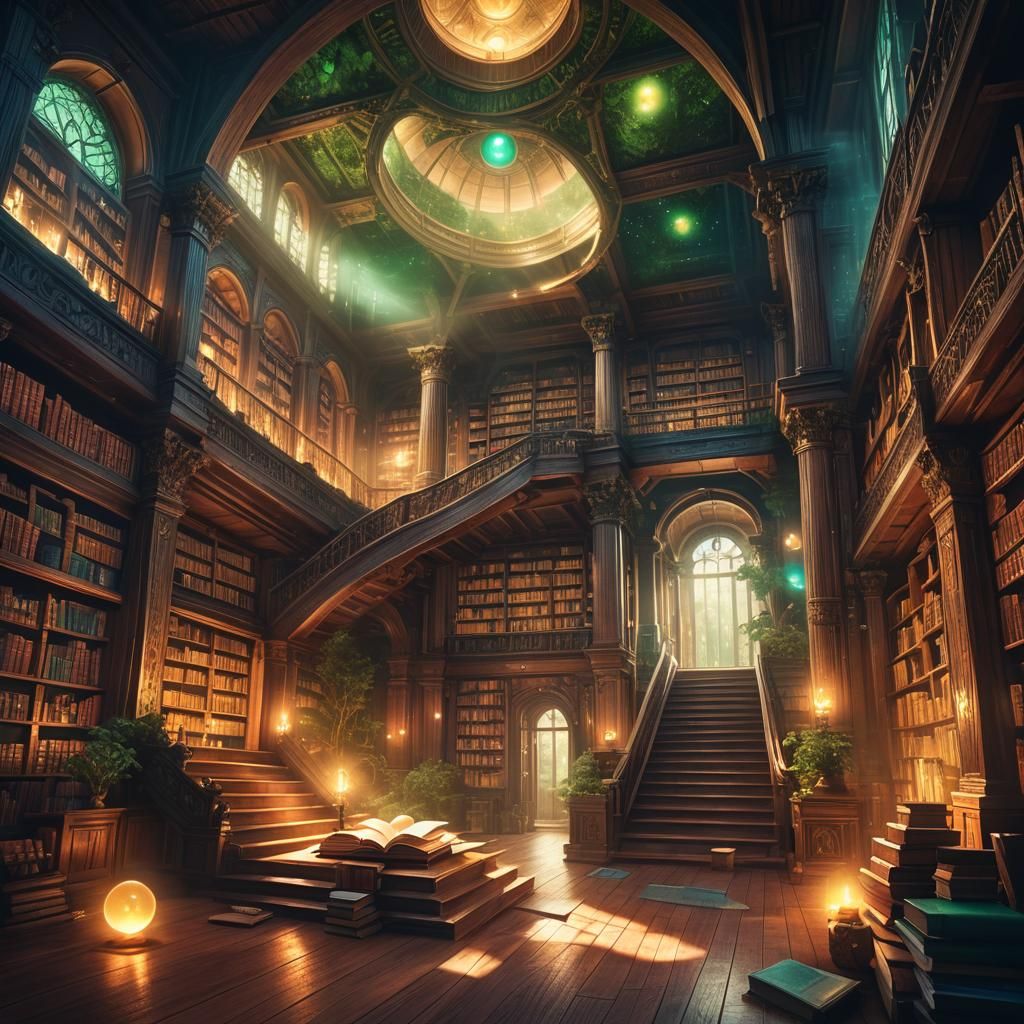 Magical Library in Mystical Forest Concept Art