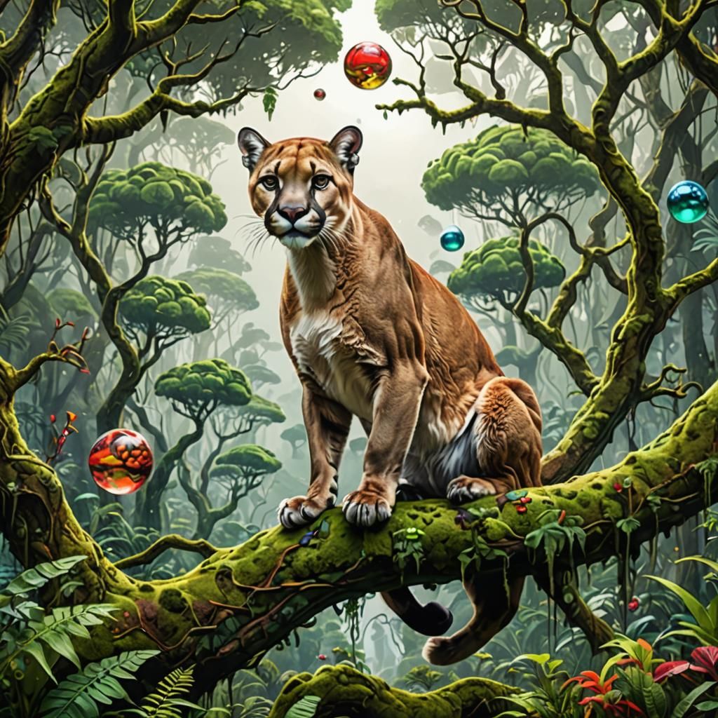 Fierce Puma in Surreal Jungle Fantasy Art