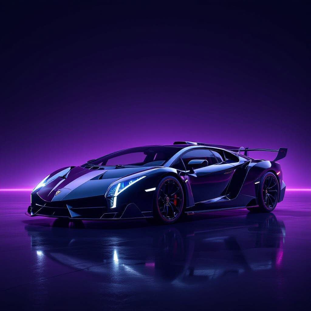 Sleek Black Lamborghini in Dramatic Garage Lighting