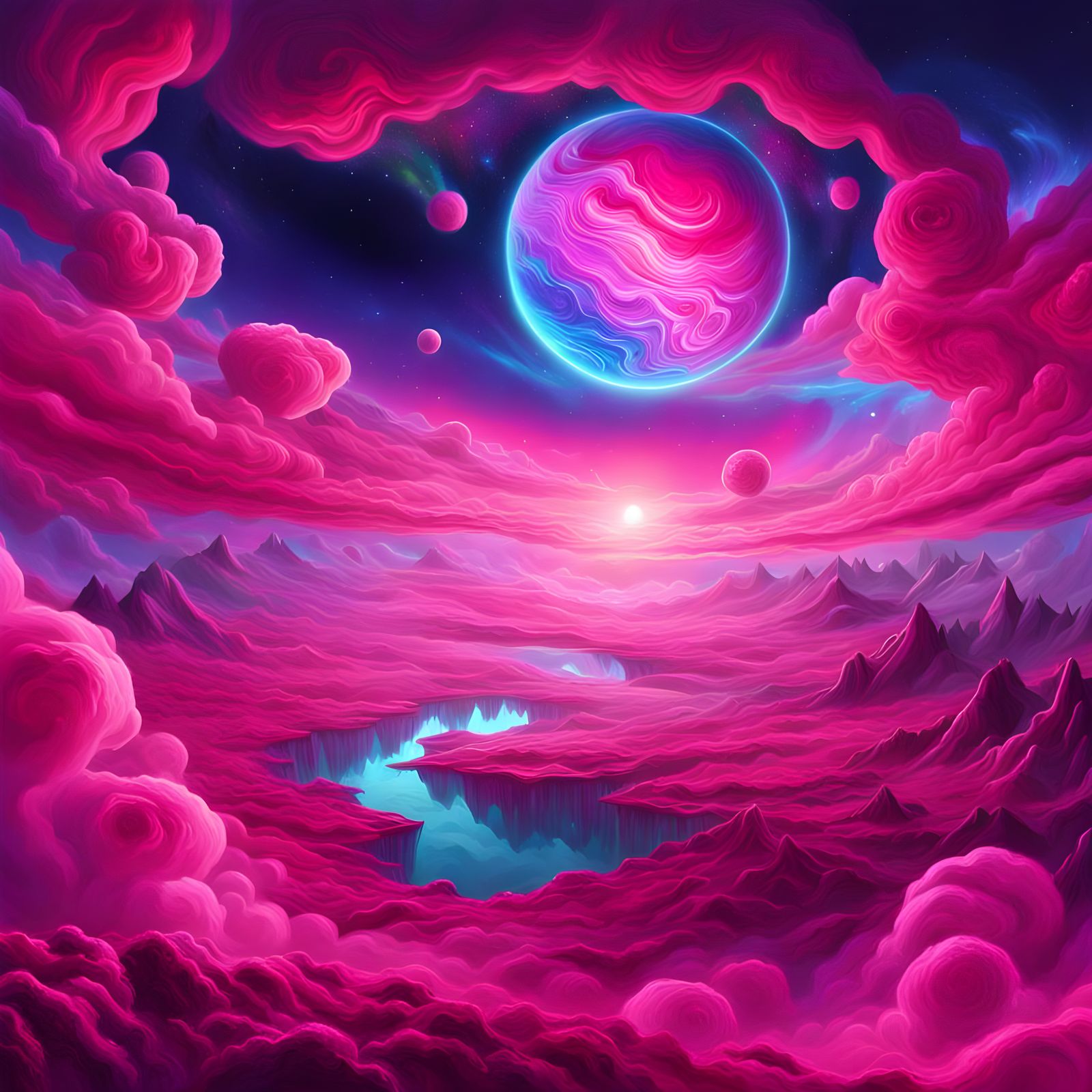 Pink Cosmic World in Holographic Astral Illustration