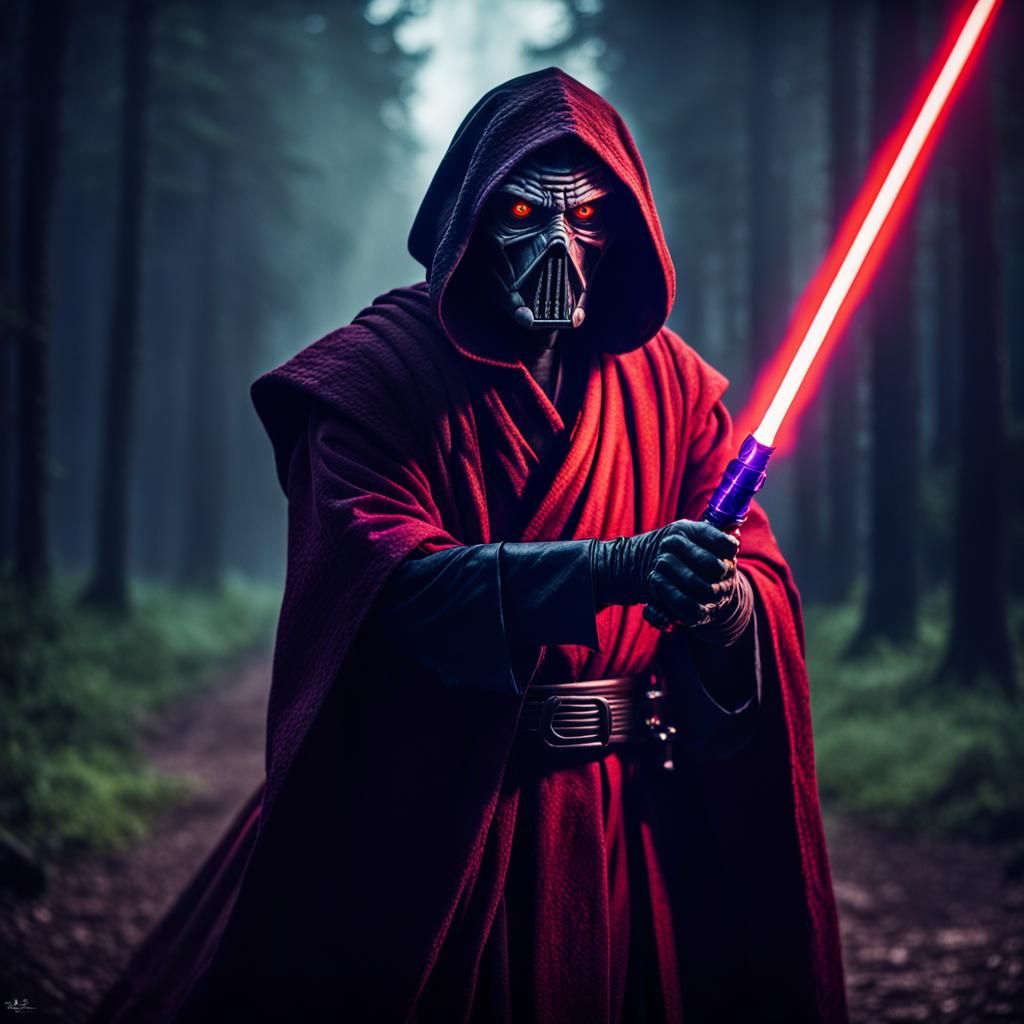 Dramatic Sith Warrior with Lightsabers