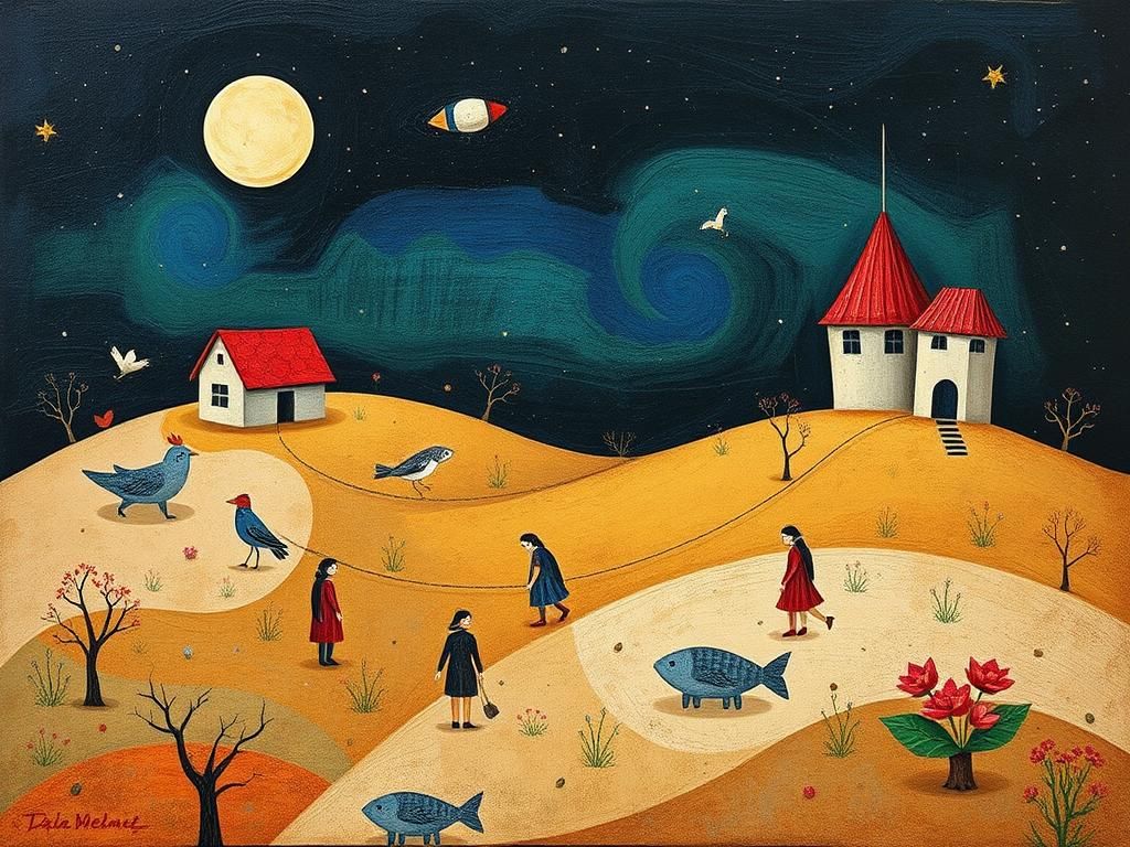 Surreal Naive Art in Mixed Media