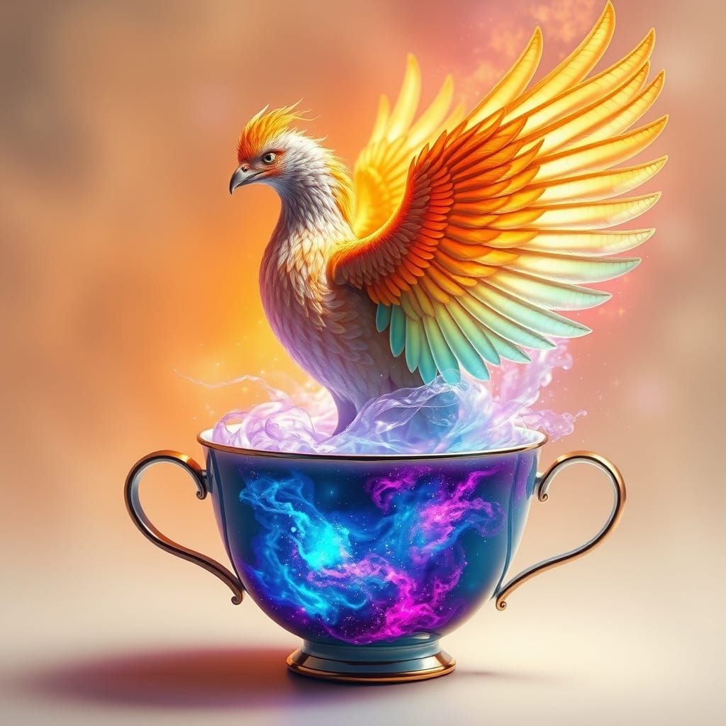 Phoenix Ascends from Celestial Teacup