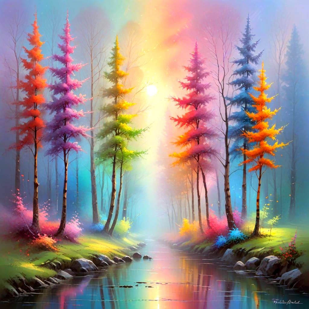 Dreamy Forest Landscape in Vibrant Seasonal Colors