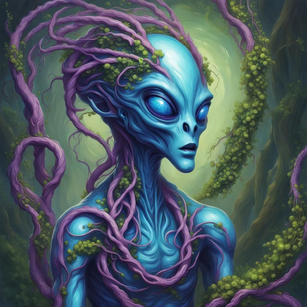 Intelligent Alien Vine Being with Bright Eyes