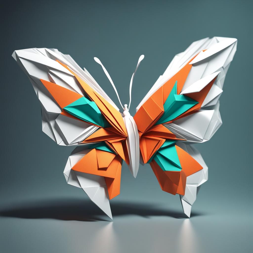 Origami White Butterfly, Hyperdetailed Digital Art