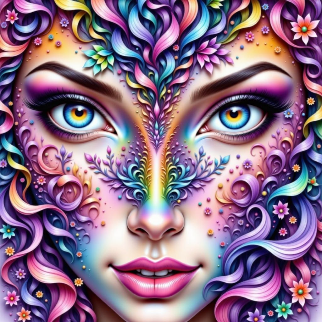 Vibrant Rainbow Dove Face Paint in Watercolor Style