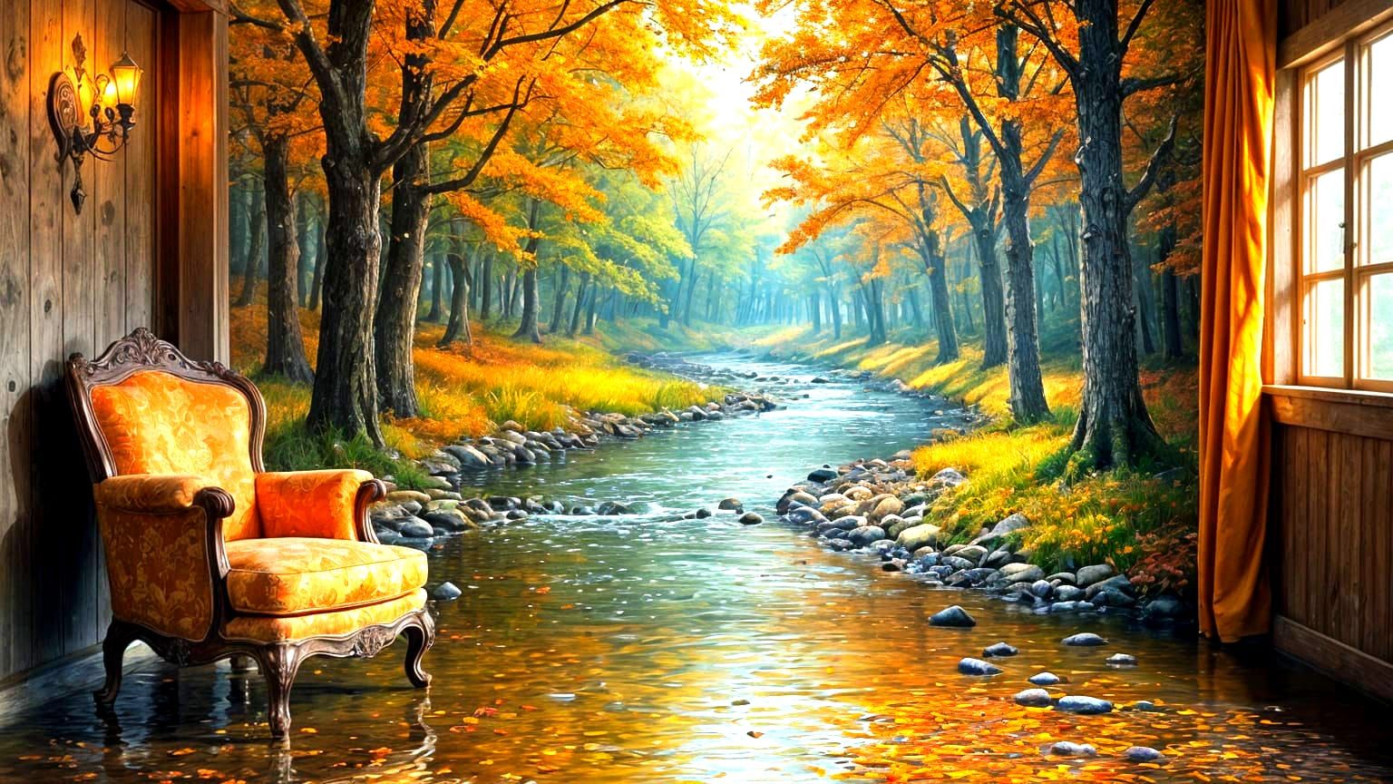 Impressionist Autumn Woodland Stream Painting