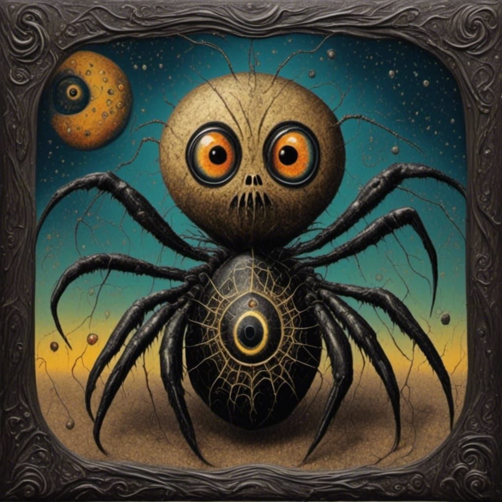 Crying Spider Portrait in Charcoal Psychedelic Style
