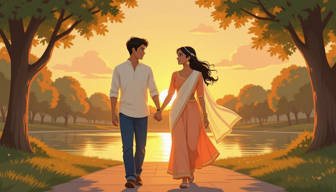 Couple Hand-in-Hand in Golden Hour Park