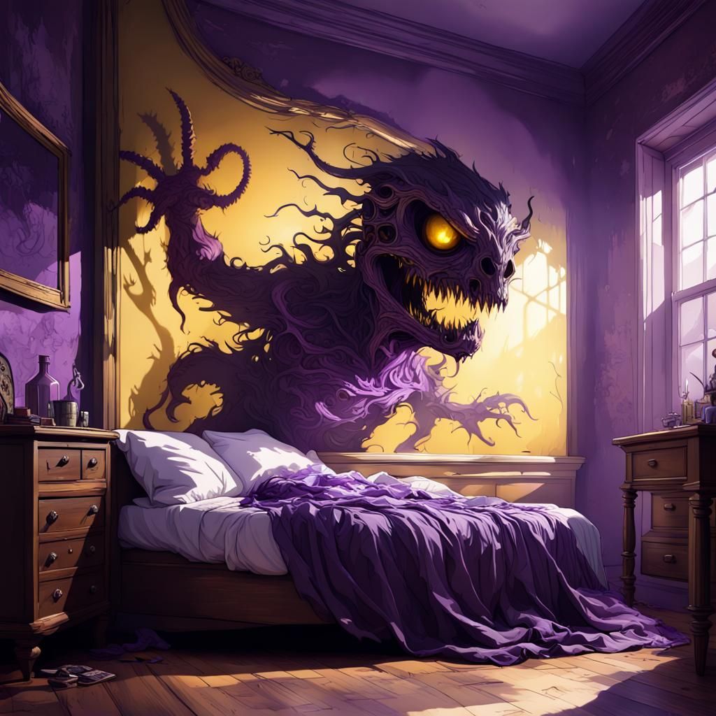 Shadow Creature Creeping Through Window in Dark Fantasy Styl...