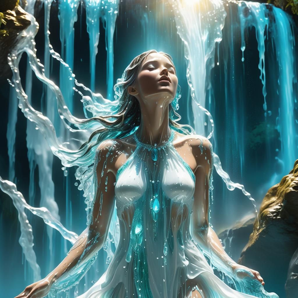 Glass Water Spirit with Waterfall, Luminous