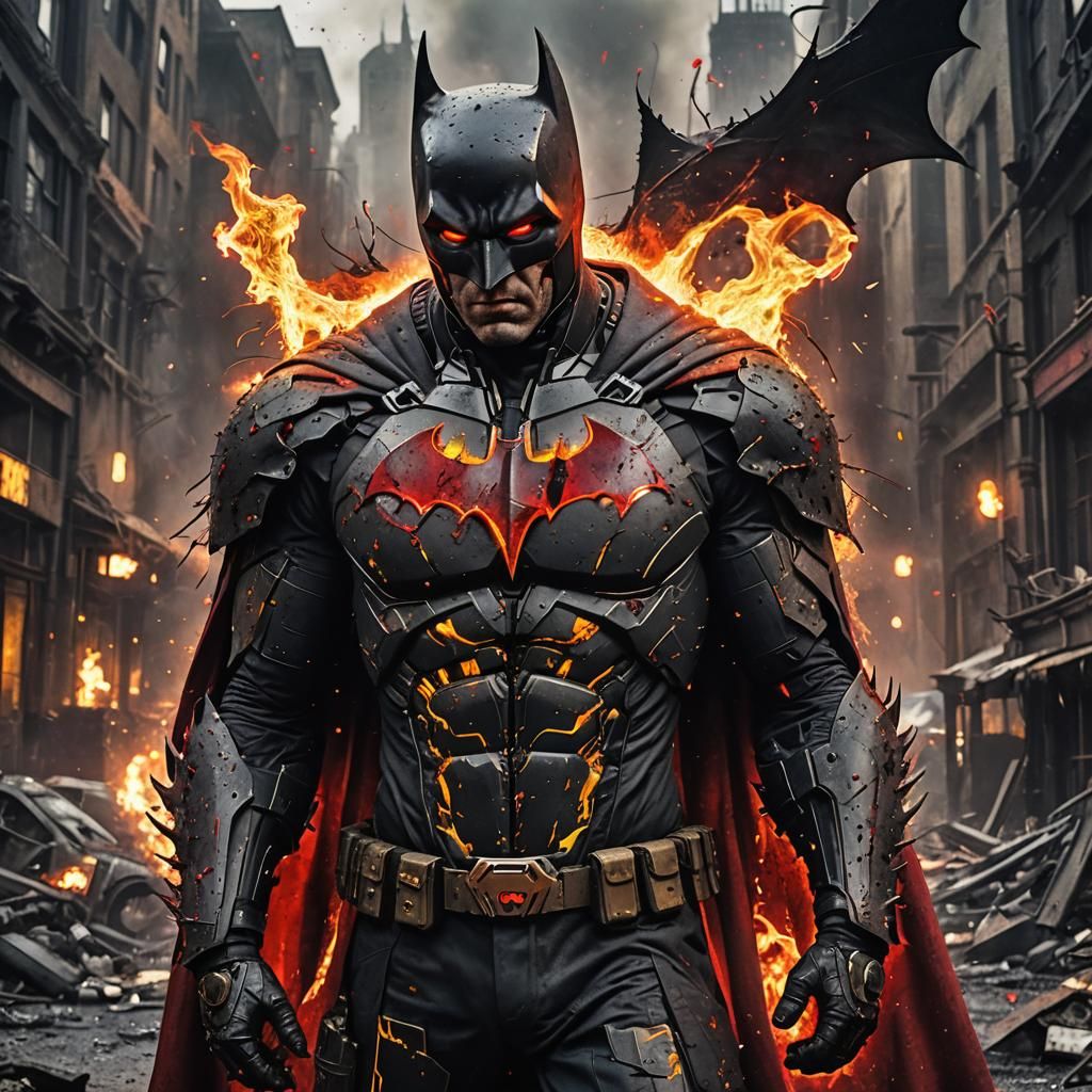 Post-Apocalyptic Batman with Glowing Red Eyes