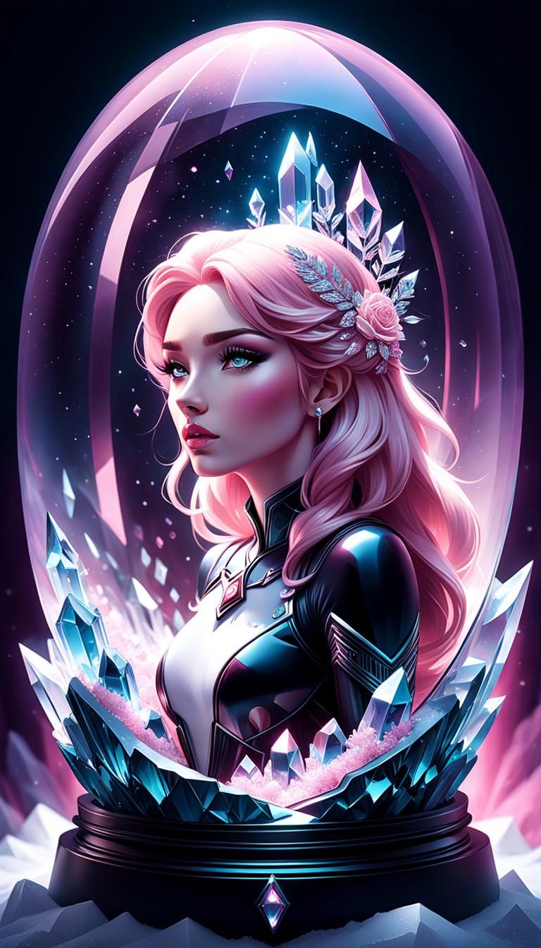 Rose Quartz Girl in Crystal Capsule