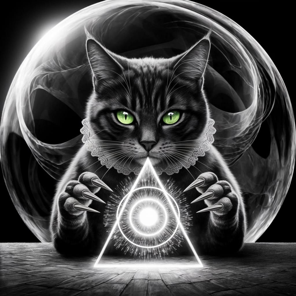 Anthropomorphic Cat Enchants with Mystical Pencil Sketch