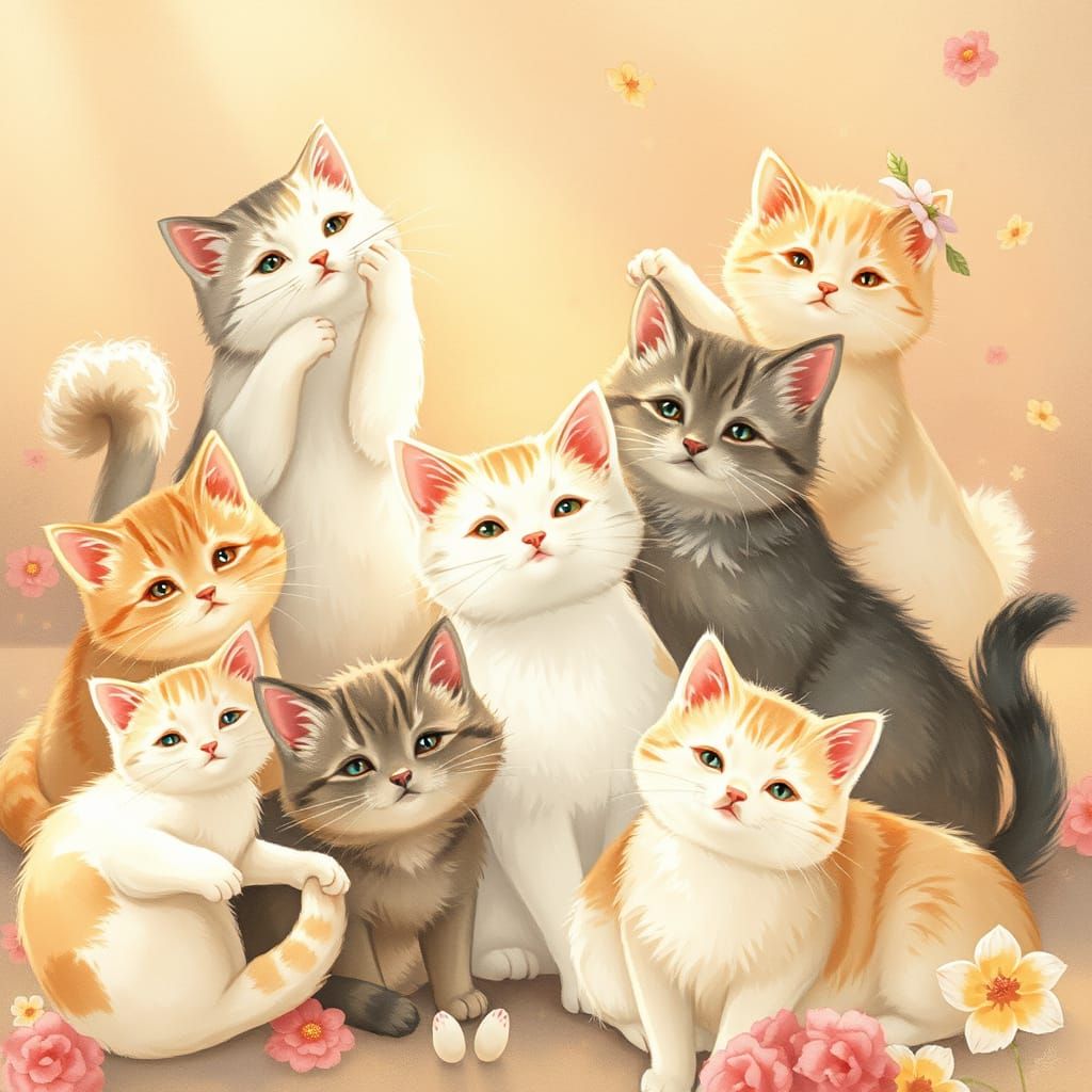 Fanciful Felines in Golden Glow