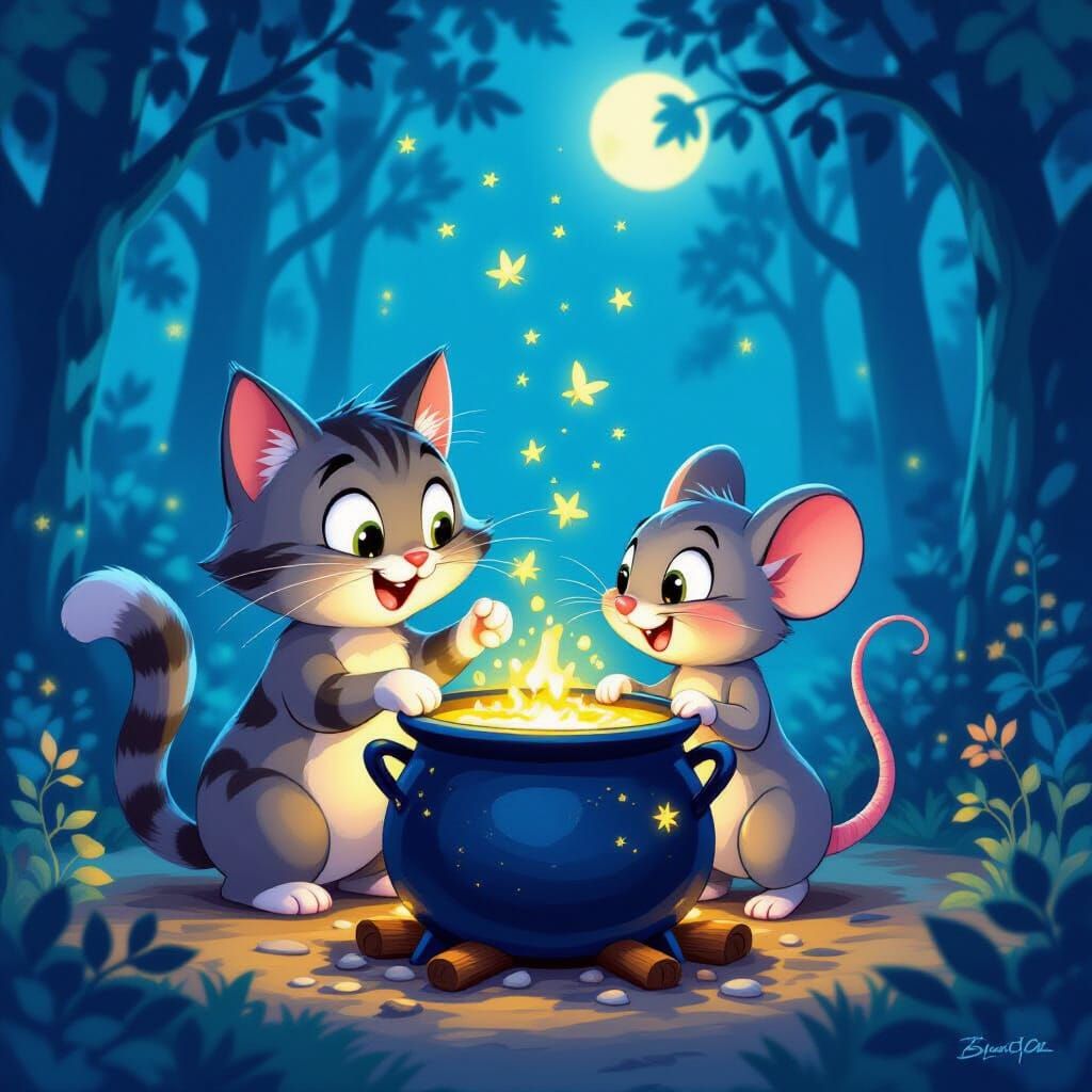Cat and Mouse Brew Potion in Enchanted Forest