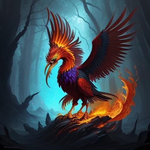 Majestic Phoenix Portrait in Mystical Forest