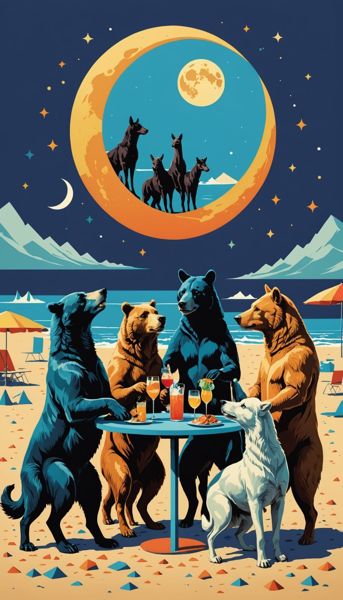 Animals Celebrate New Year's Party on Beach