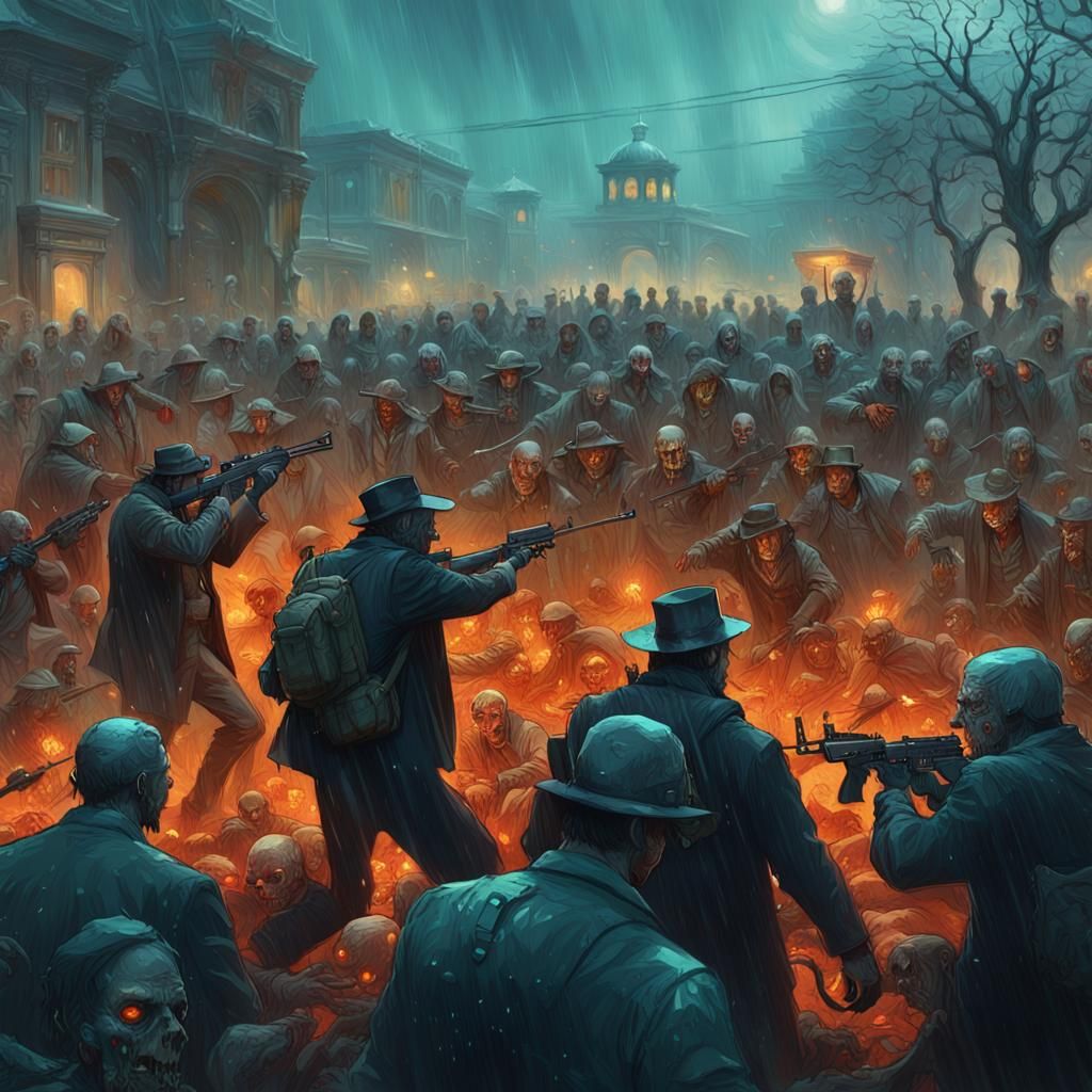 Zombie Onslaught in Graveyard: Hyperdetailed Concept Art
