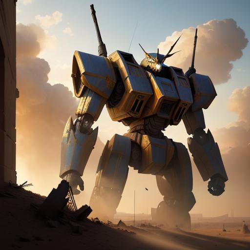 Mecha Battle near Jericho: Cinematic Fauvist Expressionism