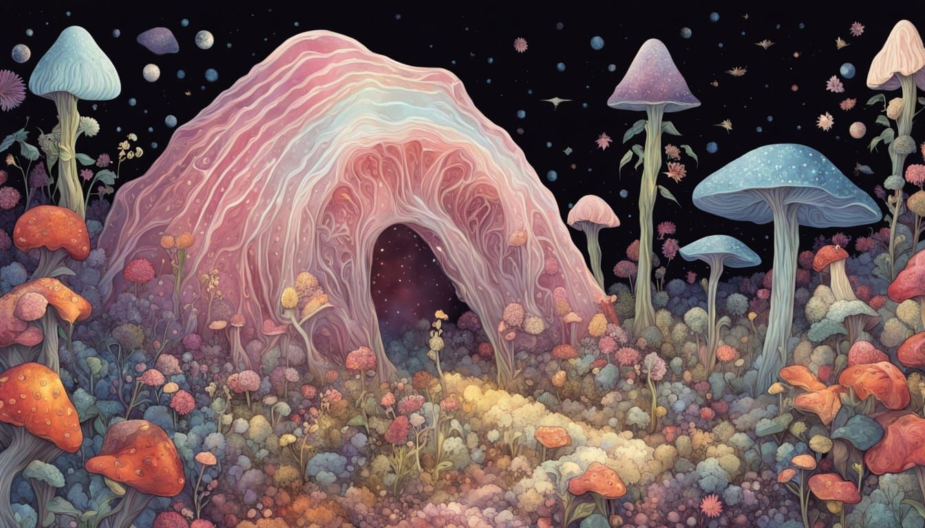 Dreamer in Crystalline Geode: Surreal Illustration