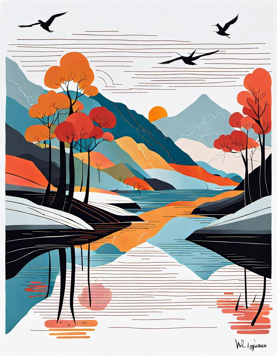 Colorful Abstract Riverscape in Splash Art Style