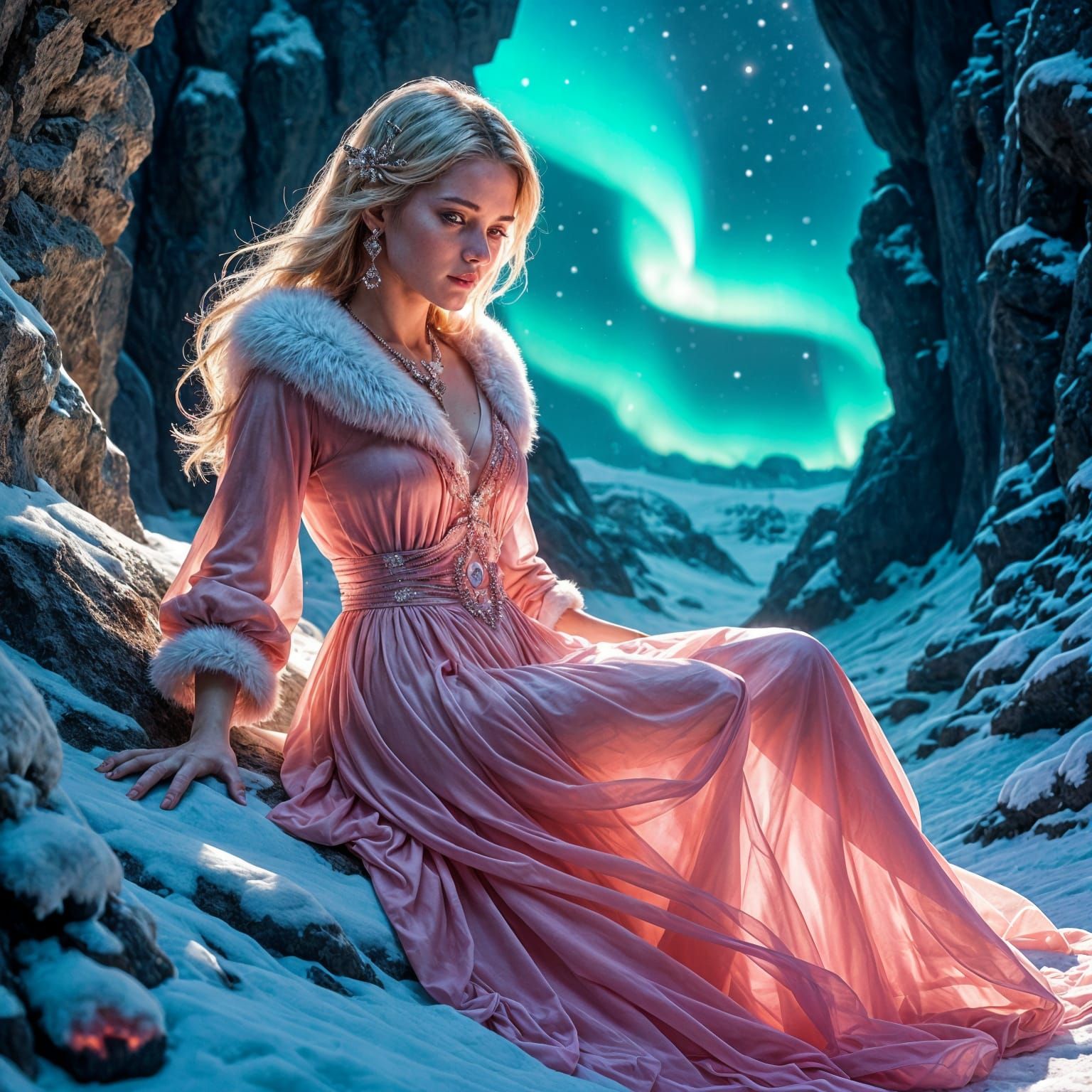 Siberian Crystal Princess in Ancient Slavic Attire, Sleeping...