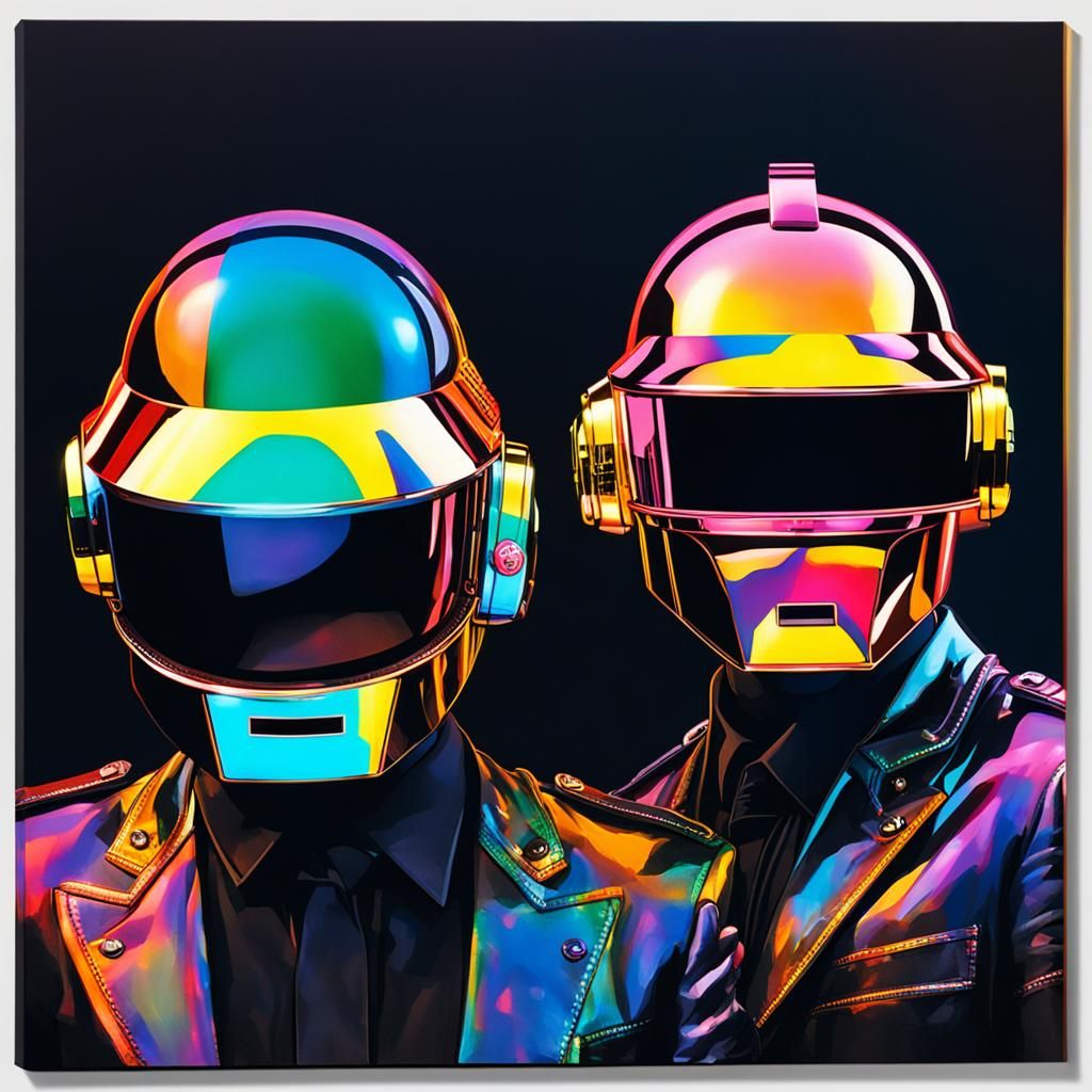 Daft Punk Portrait with Colorful Spotlight Reflections