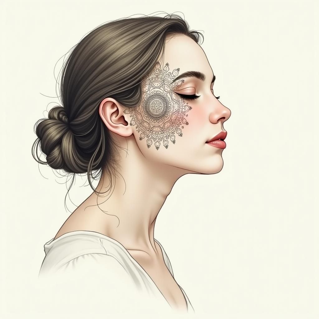 Monochromatic Mandala Woman in Dreamy Digital Portrait