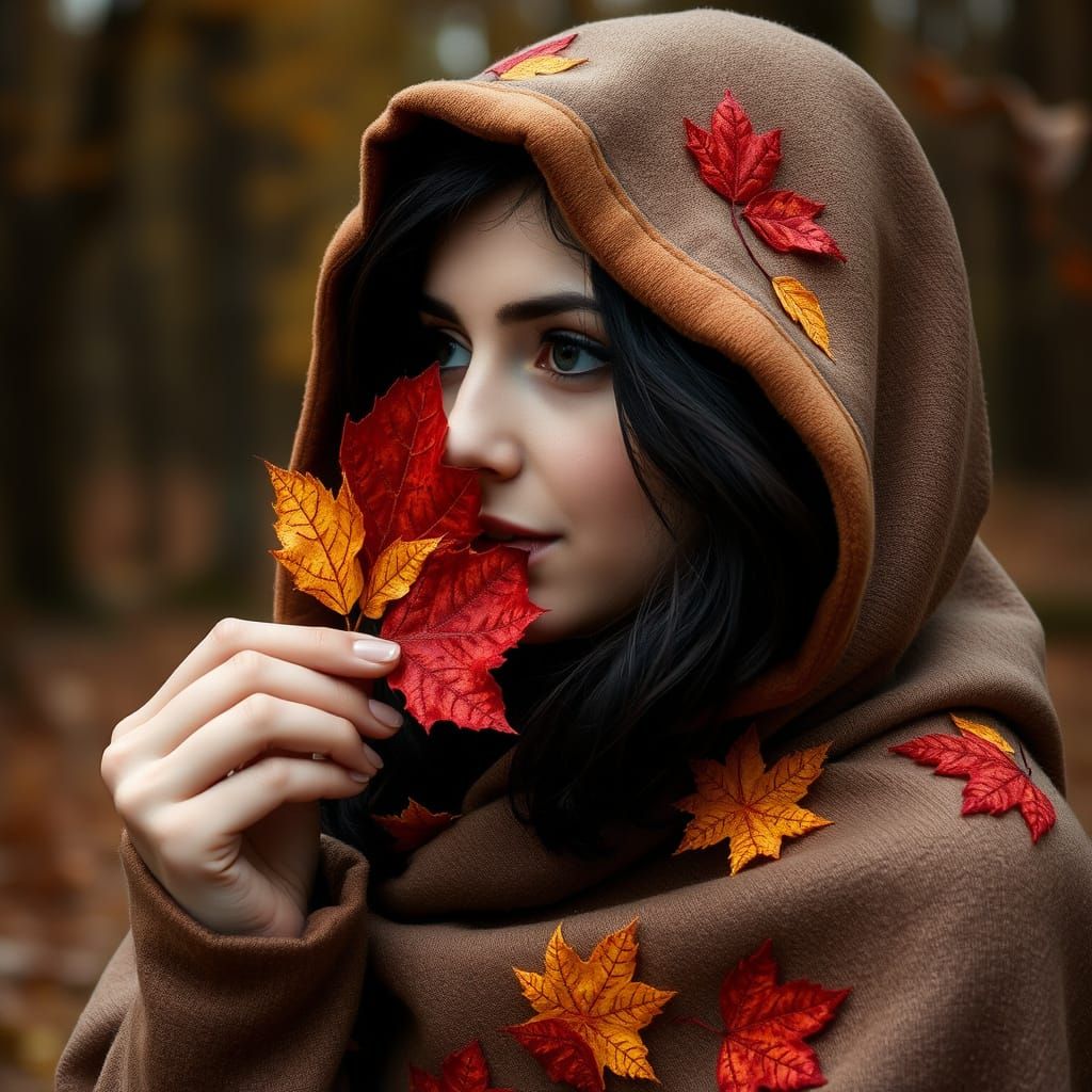 Autumn Woman in Woodland Cloak Portrait
