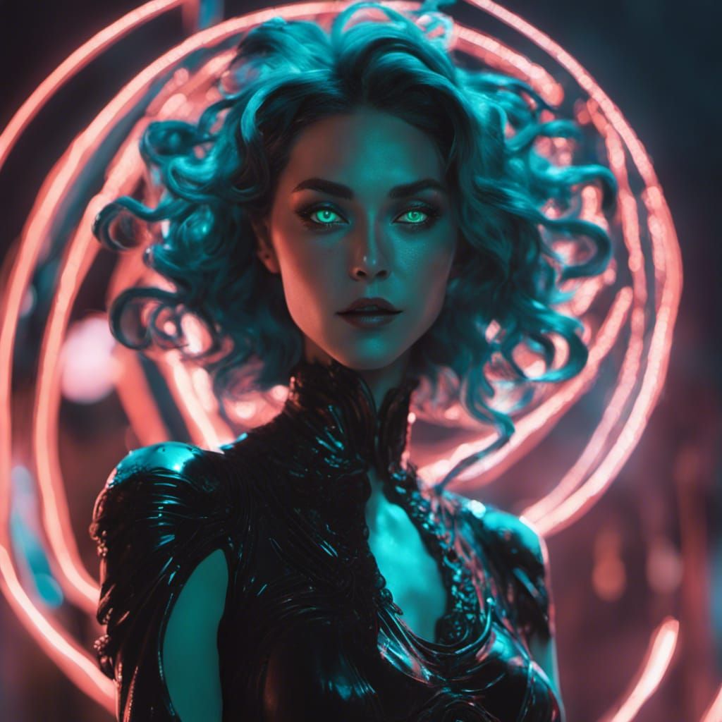 Hyper-Realistic Demoness with Glowing Eyes, Anime Style