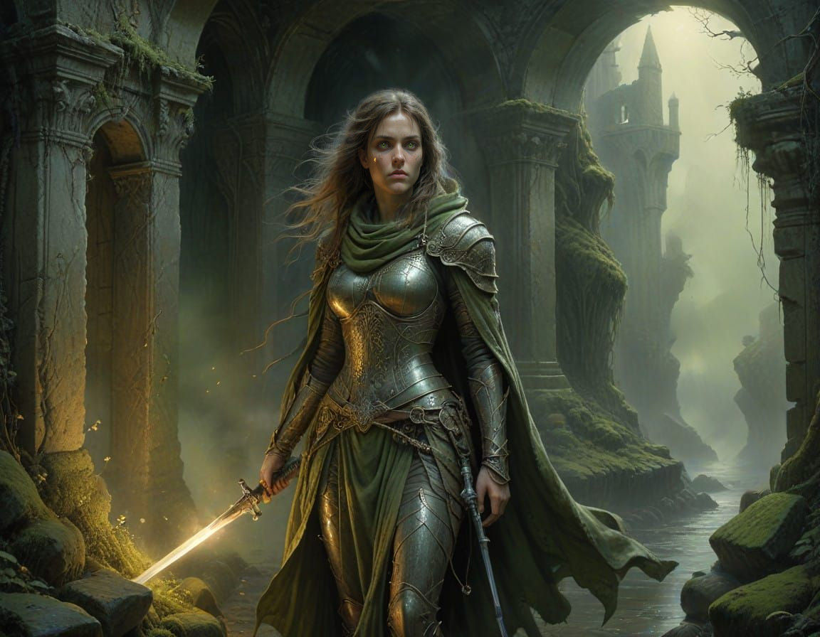 Swordswoman Stares into the Heart of a Cursed Crypt