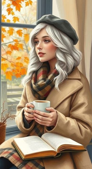 Autumn Coffee: An Impressionistic Oil Pastel Portrait