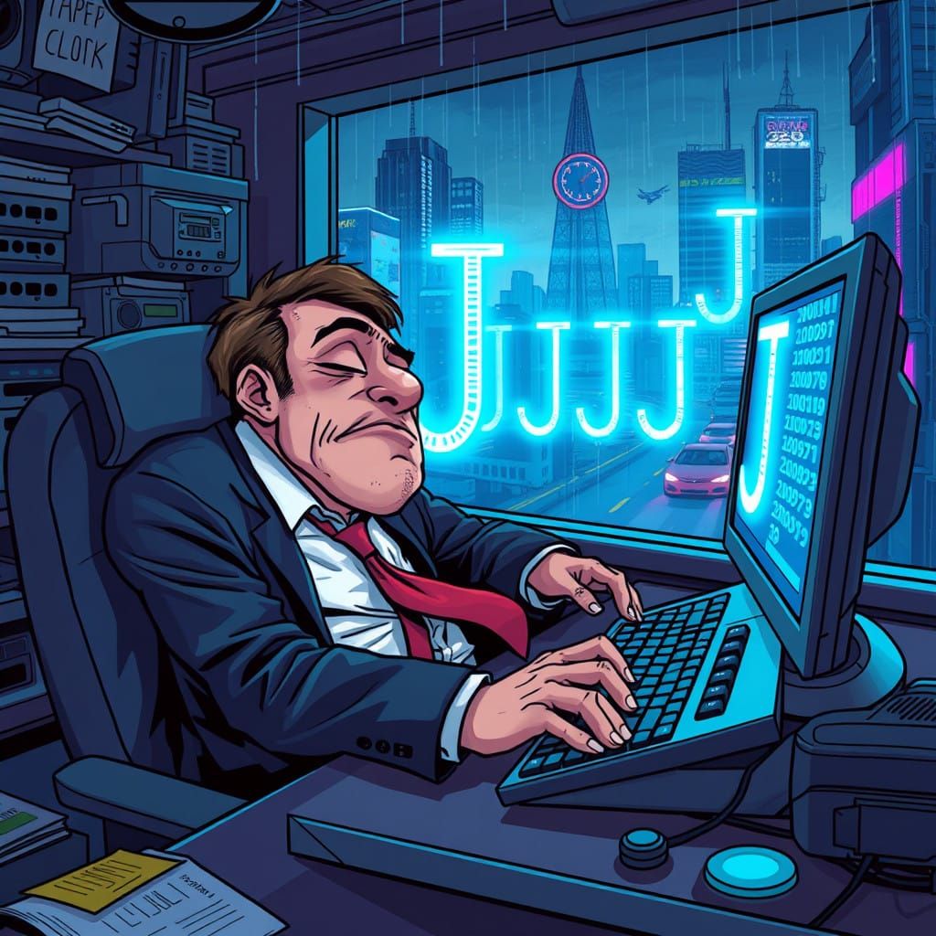 Sleepy Office Worker Trapped in Cyberpunk Digital Nightmare