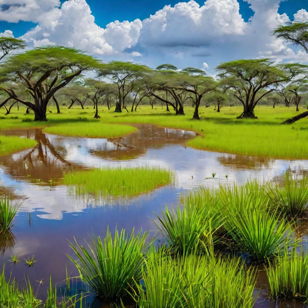 Biodiverse Savannah Landscape with Ponds