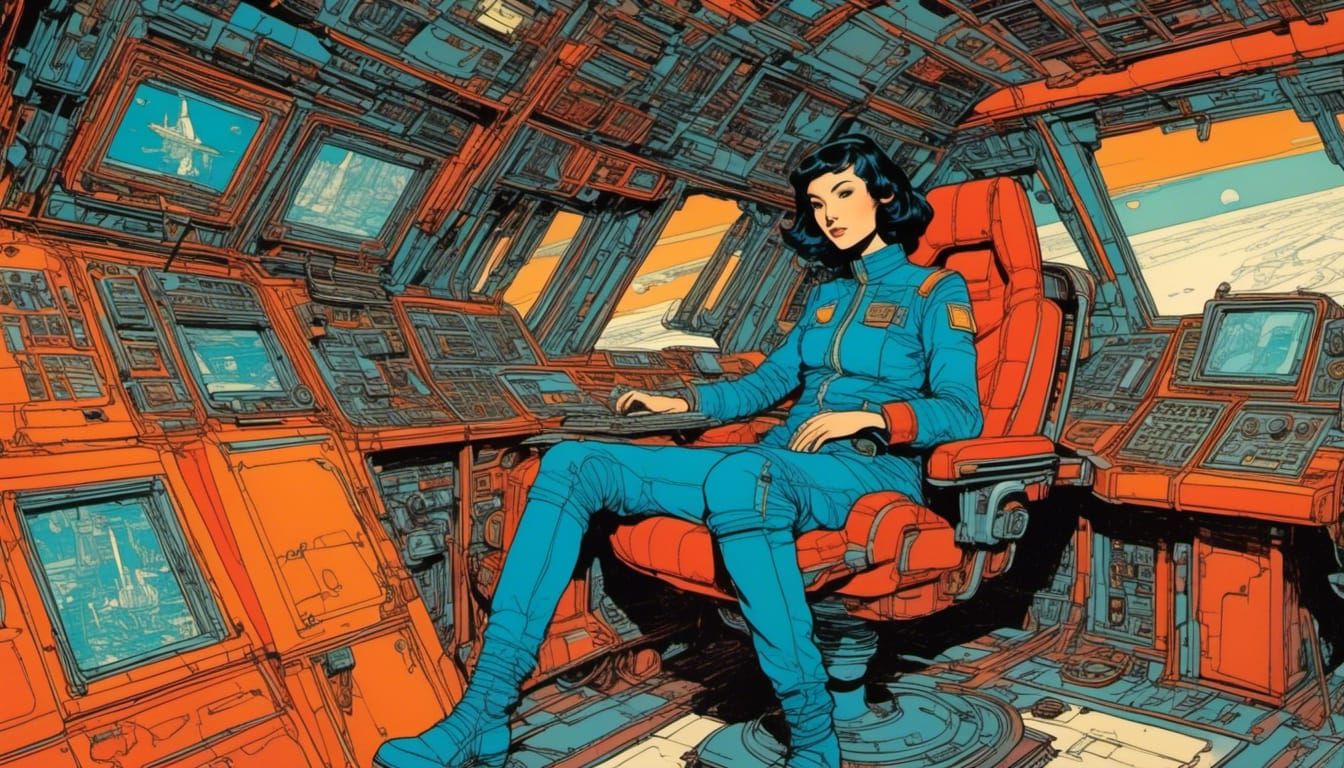 Retro Sci-Fi: Korean Captain on Starship Bridge