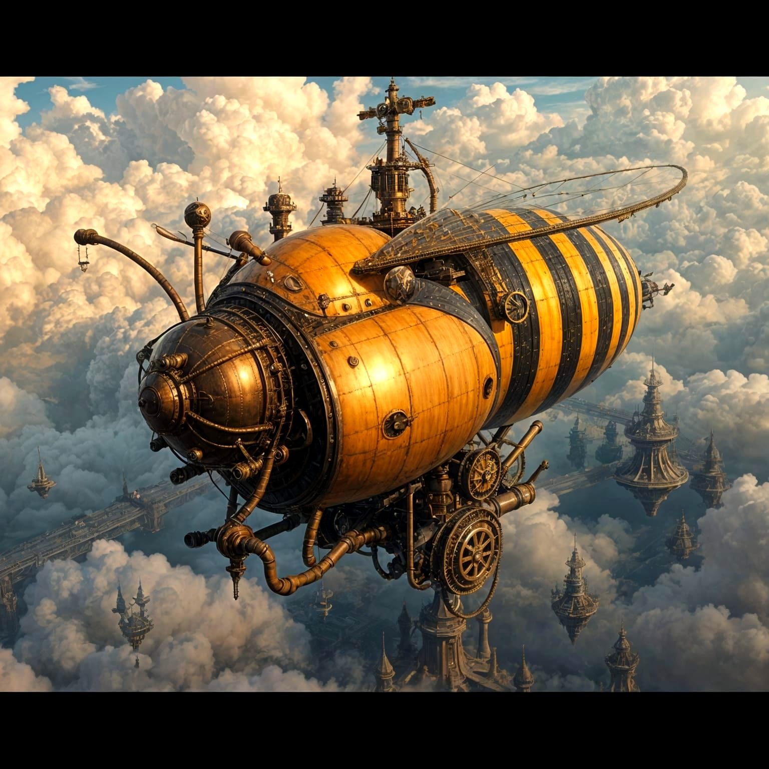 Steampunk Bumblebee Airship in a Matte Painting Style