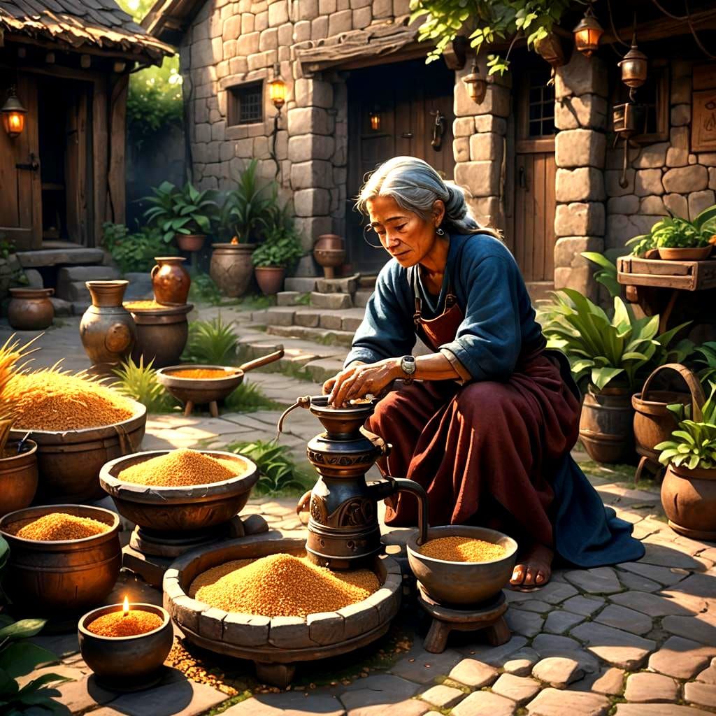 Olden Days Food Grinding Machine: Fantasy Concept Art