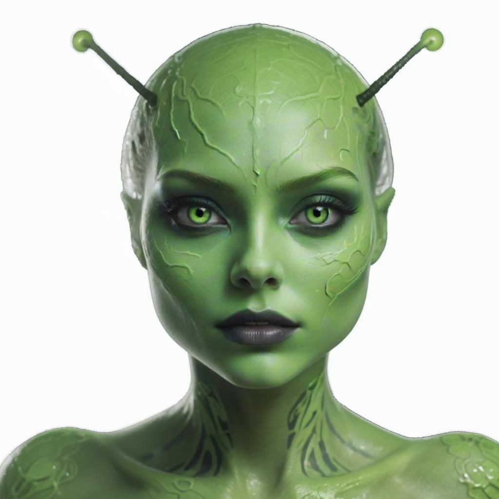 Beautiful Alien Girl with Black Eyes and Green Skin