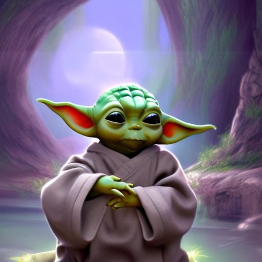 Baby Yoda Meditating: Detailed Fantasy Concept Art