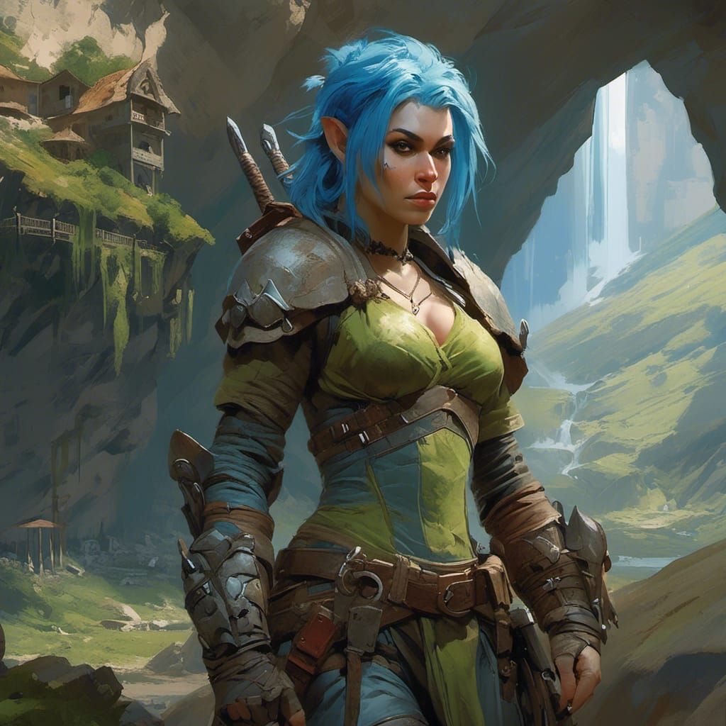 Female Orc Warrior Portrait in Gaming Artstyle