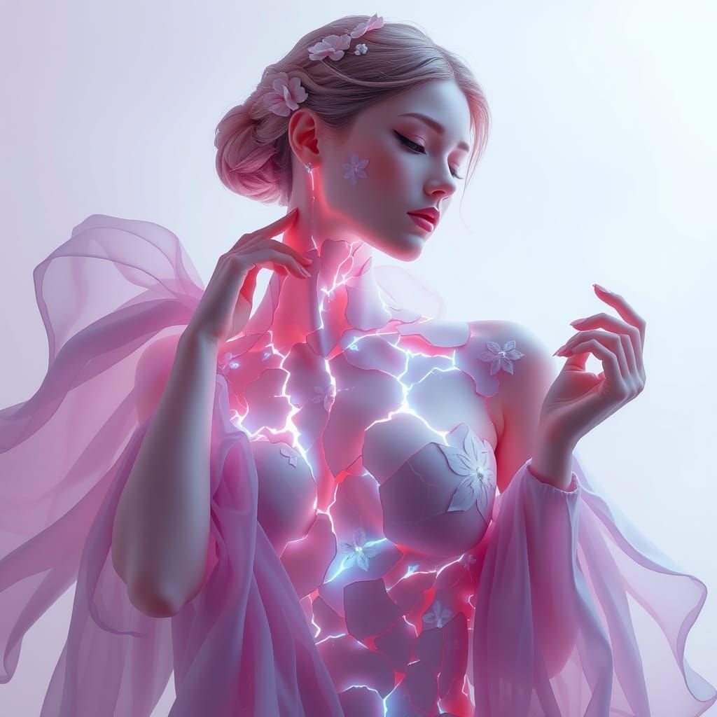 Rose Porcelain Woman in Dreamy Digital Art
