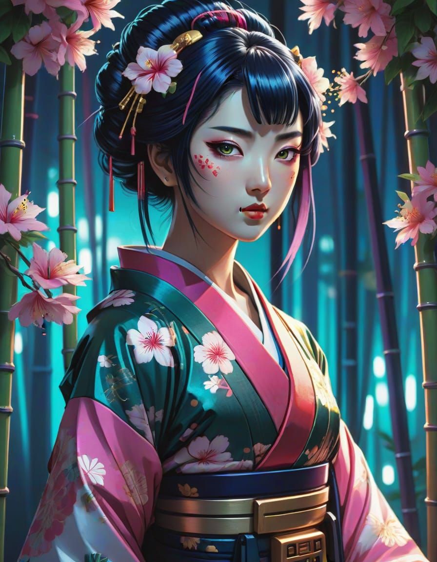 Tropical Geisha Anime Portrait in Studio Trigger Style