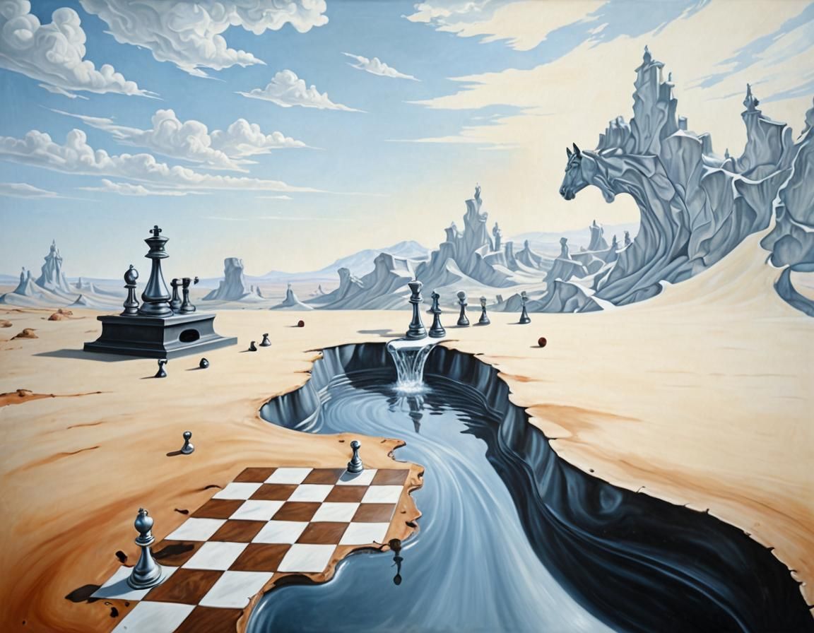 Surreal Chrome Sink Chessboard Landscape, Oil on Canvas